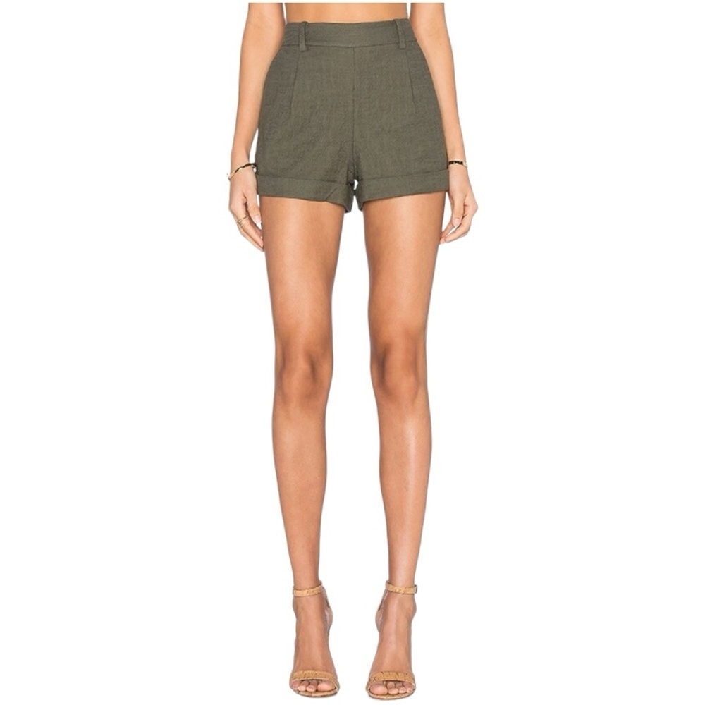 Diane Von Furstenberg Gillian Cuffed Textured Shorts In Deep Lichen Green Size 8
